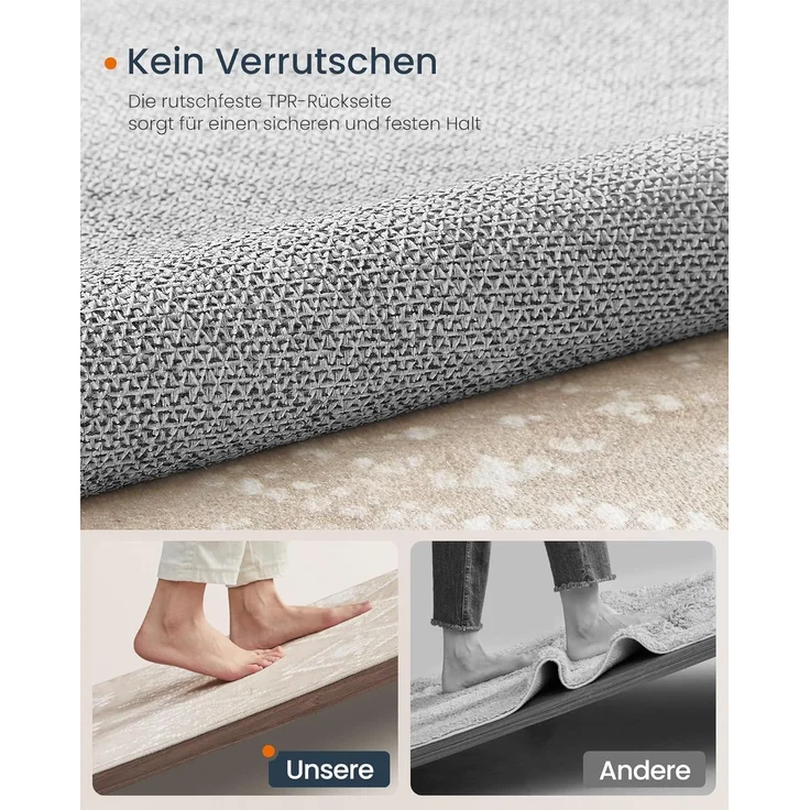 Songmics HOME Teppich, rutschfest, kurzflor, flauschig, maschinenwaschbar, Boho-Stil, cappuccinobeige, 160x230 cm – Bild 4