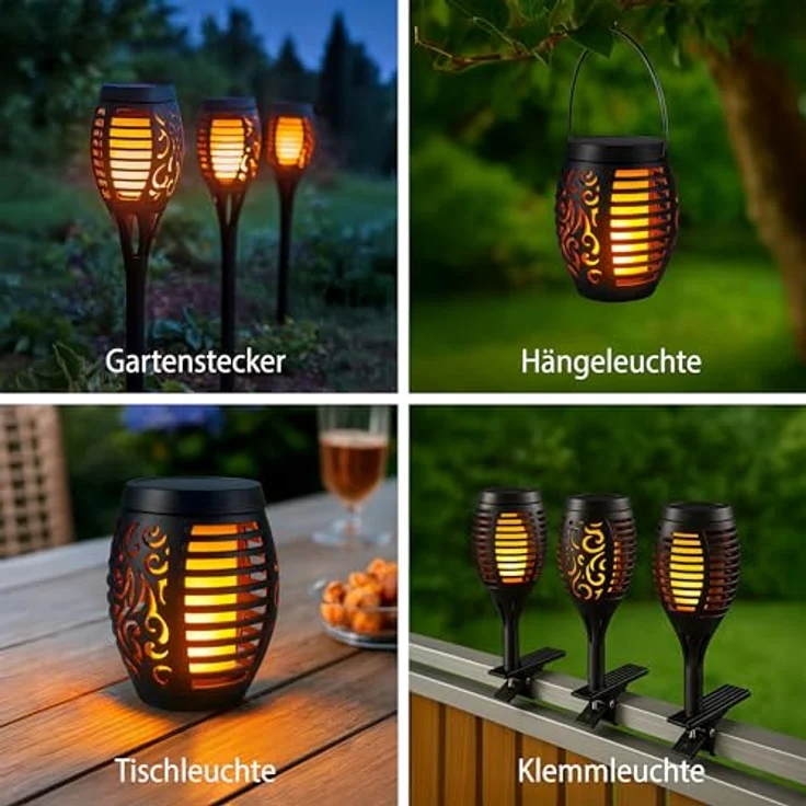 IC Gardenworld Solar Gartenfackel 5er Set mit Flammeneffekt, 4 in 1 Funktion, wetterfest, inkl. Akku, schwarz – Bild 3
