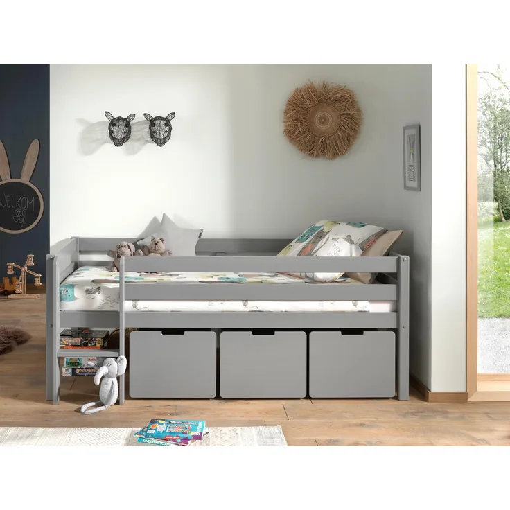 Schubladen-Set, best. aus 3 Schubkästen auf Rollen, MDF grau lackiert