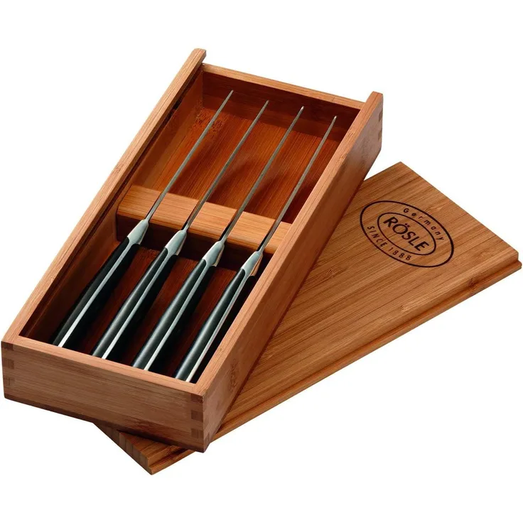 RÖSLE Steakmesser Set 4-teilig, Edelstahl 18-10, inkl. praktischer Holzbox