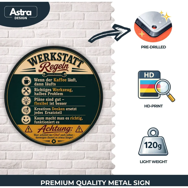 AstraDesign Blechschild Rund 30cm - Werkstatt Regeln Lustiger Schrauber Spruch Deko – Metall – Mehrfarbig – RD0018 – Bild 3
