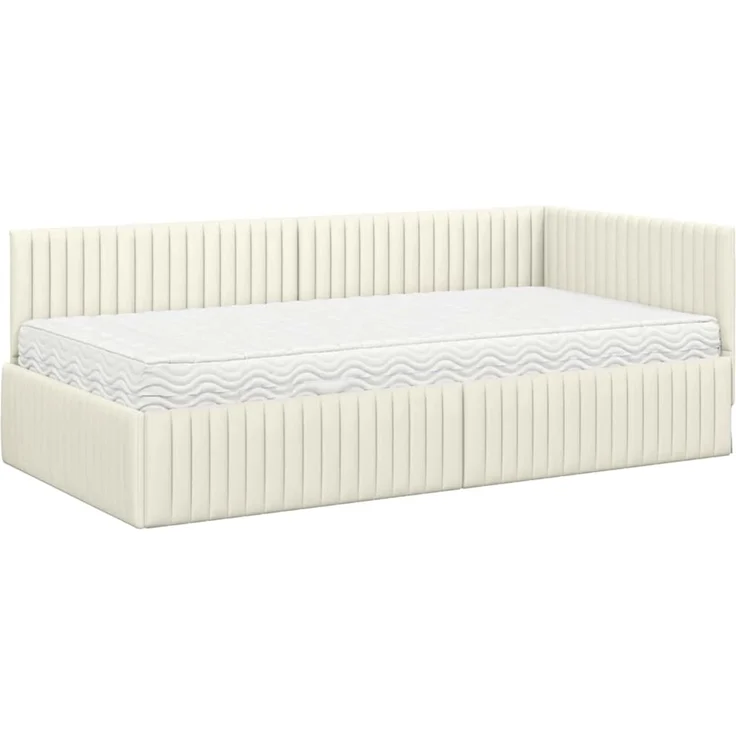 vidaXL Eckbettgestell mit Matratze mit Kopfteil 2 pcs Creme Samt 3393825 – Bild 4