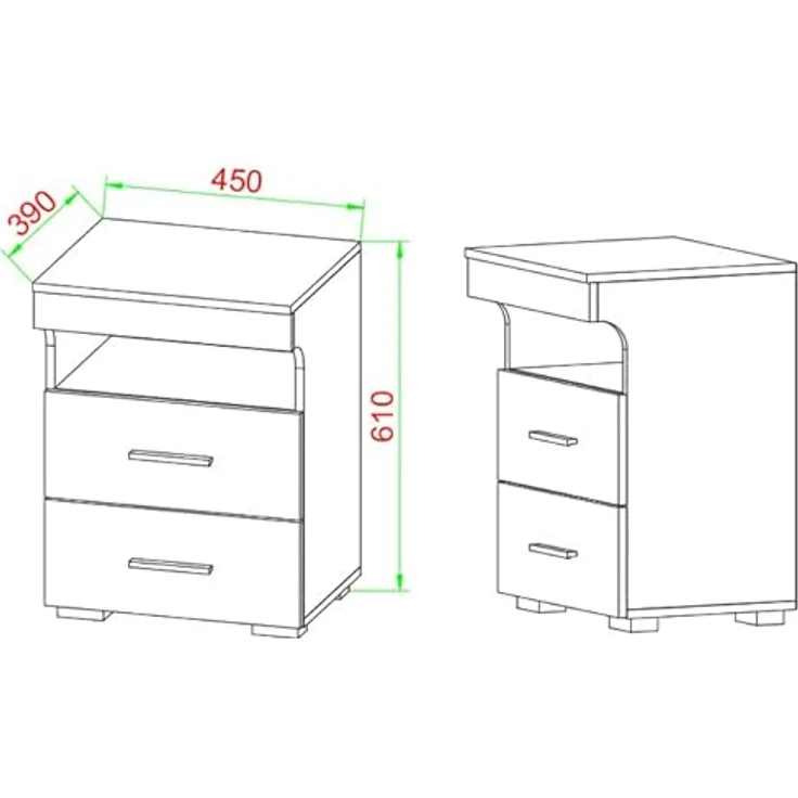 MID.YOU Nachtschrank, Weiß, Honigeiche, Kunststoff, 2 Schubladen, 45x61x39 cm – Bild 3