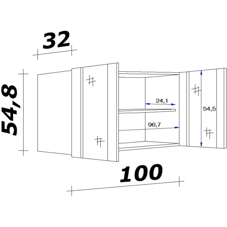 Flex-Well Glashängeschrank Wito (B x H x T) 100 x 54,8 x 32 cm, mit Stollenglastüren – Bild 2