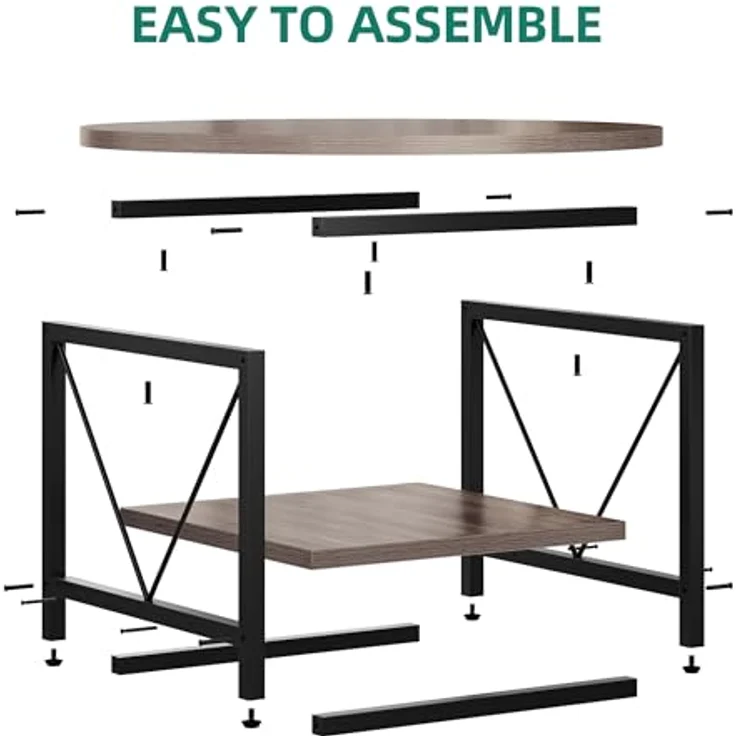 YITAHOME Runder Couchtisch, 80 x 80 x 46 cm Rustikaler Wohnzimmertisch aus Holz für Wohnzimmer mit Ablage, Moderner Bauernhaus Couchtisch mit Stabilen Metallbeinen, Heimmöbel – Bild 9
