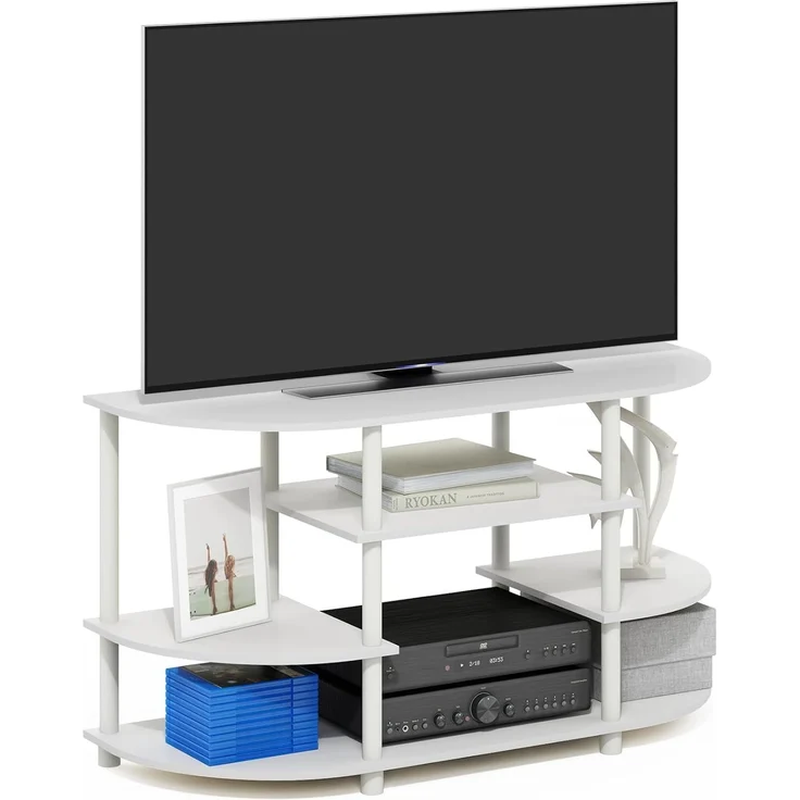 Furinno JAYA Schlichtes Design Eck-TV-Ständer, Weiß/Weiß