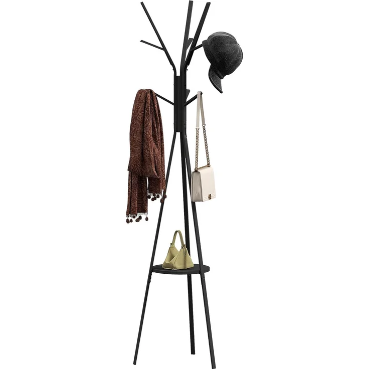 HOMCOM Garderobenständer Kleiderständer mit 8 Haken, (Kleidungsständer, 1 St, Standgarderobe), Metall, Schwarz, 45 x 45 x 180 cm – Bild 1