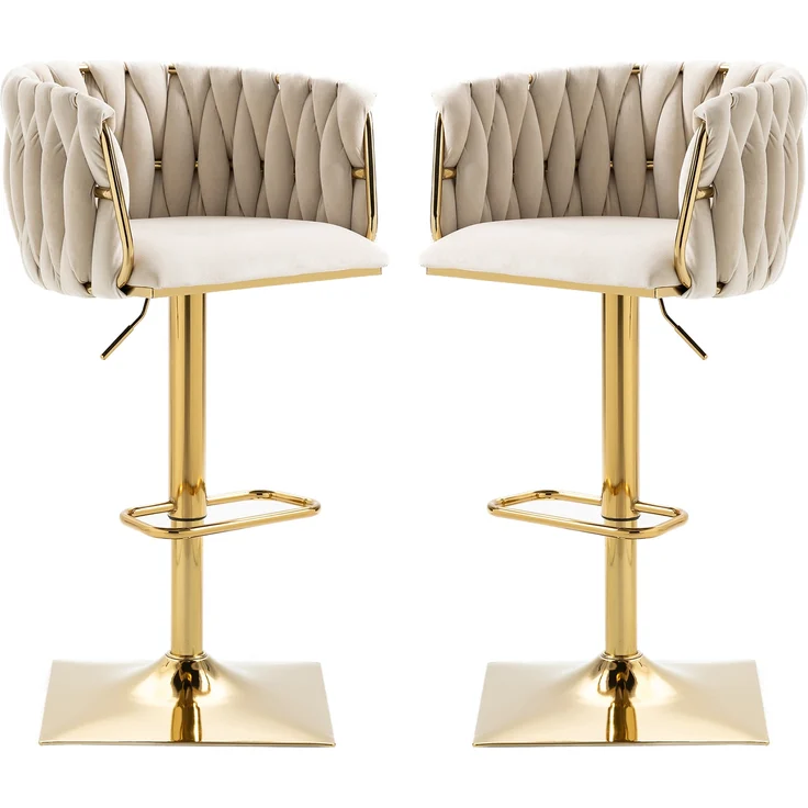 LVHOM Barhocker 2er Set, 360° drehbare moderne Samt-Barstühle, drehbare Küchenhocker, goldene Stuhlbeine – Bild 7