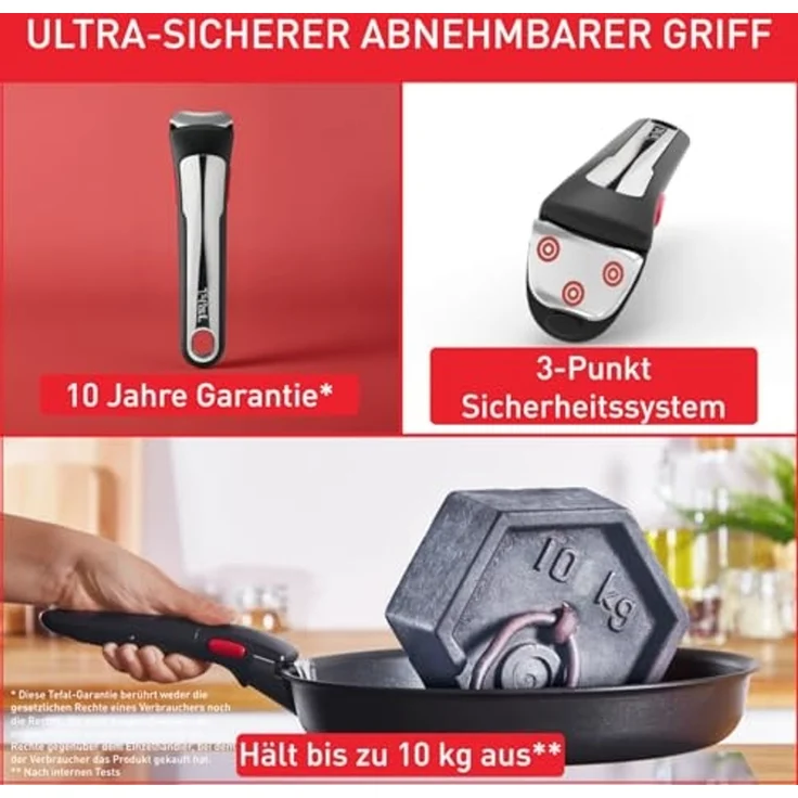 Tefal Topf-Set Ingenio Ultimate, Topf und Pfannenset abnehmbarer Griff, stapelbar, Aluminium (Set, 5-tlg, 2x Kasserollen Ø 16/20 cm, 2x Pannen Ø 22/28 cm, 1x abnehmbarer Griff), platzsparend, Pfannenset Induktion mit Antihaftversiegelung, L76495 – Bild 6