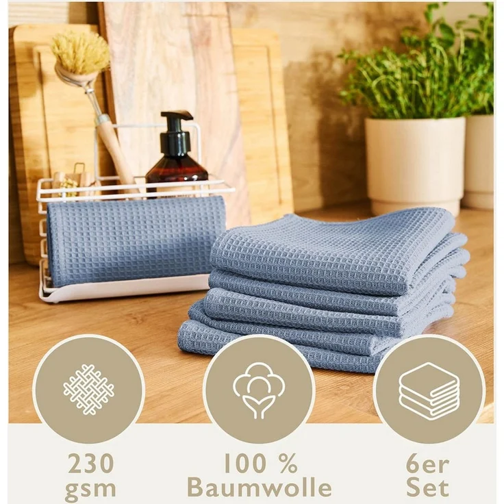 Blumtal Geschirrtuch Set 50x70 oder 30x30 cm, 100% Baumwolle, (6-tlg), Saugfähig, schnell trocknend, waschbar, 100% Baumwolle – Bild 2