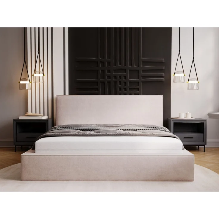 GRAINGOLD Monaco Doppelbett 200x200, Polsterbett mit Bettkasten und Kopfteil, Velour-Stoff, Beige – Bild 4