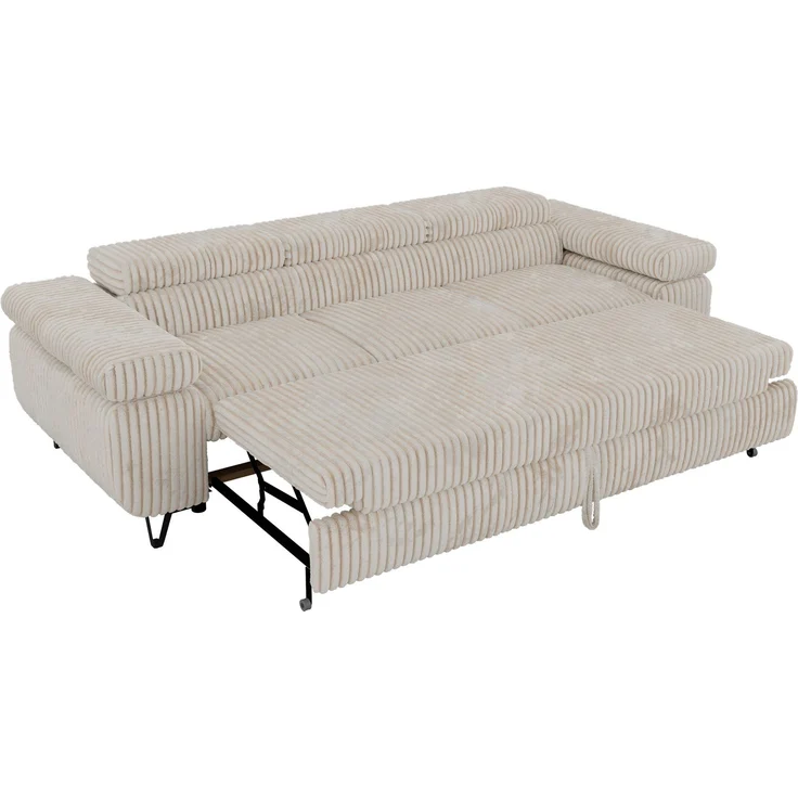 Polstersofa PETER, Sofa 3-Sitzer mit Schlaffunktion, verstellbaren Armlehnen und Kopfstütze, Gepolsterte Couch, Wellenfeder - Beige Cord – Bild 7