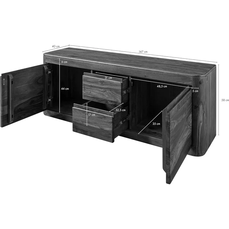 Massivmoebel24 TV-Board (TV-Board Sheesham 147 x 40 x 58 smoked cherry gebeizt TORONTO #100) – Bild 3