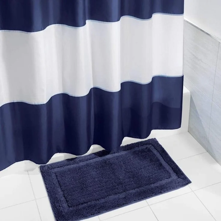 Duschvorhang Duschabtrennung 183 x 183 cm Streifen Mikrofaser navy/weiß mDesign – Bild 2