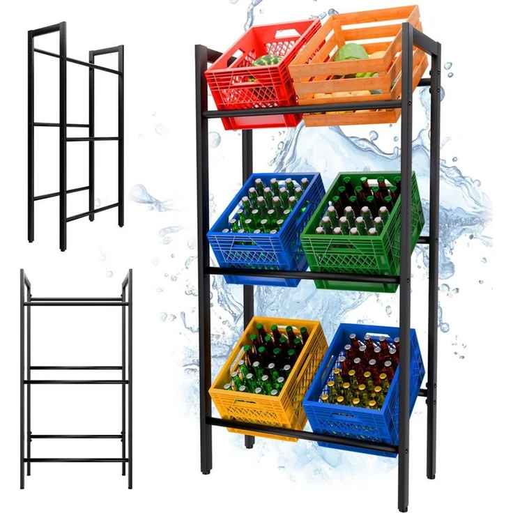 TroniTechnik Regal Getränkekistenregal Stahl schwarz 71x32x140 cm, 3 Ebenen, 360 kg Belastbarkeit, Flaschenregal, Stabil, platzsparend, vielseitig nutzbar, leicht aufbaubar, langlebig – Bild 2