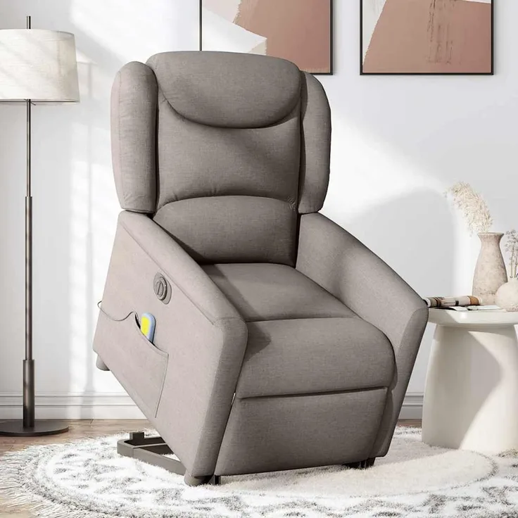 vidaXL Elektrischer Massagesessel mit Aufstehhilfe Taupe Stoff 3303231
