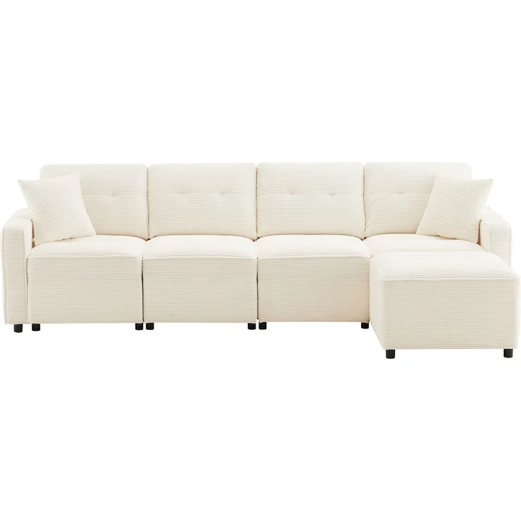 4-Sitzer Wohnlandschaft B 280 x T 146 x H 85 cm aus Cord mit Stauraum und flexiblem Hocker – Bild 6