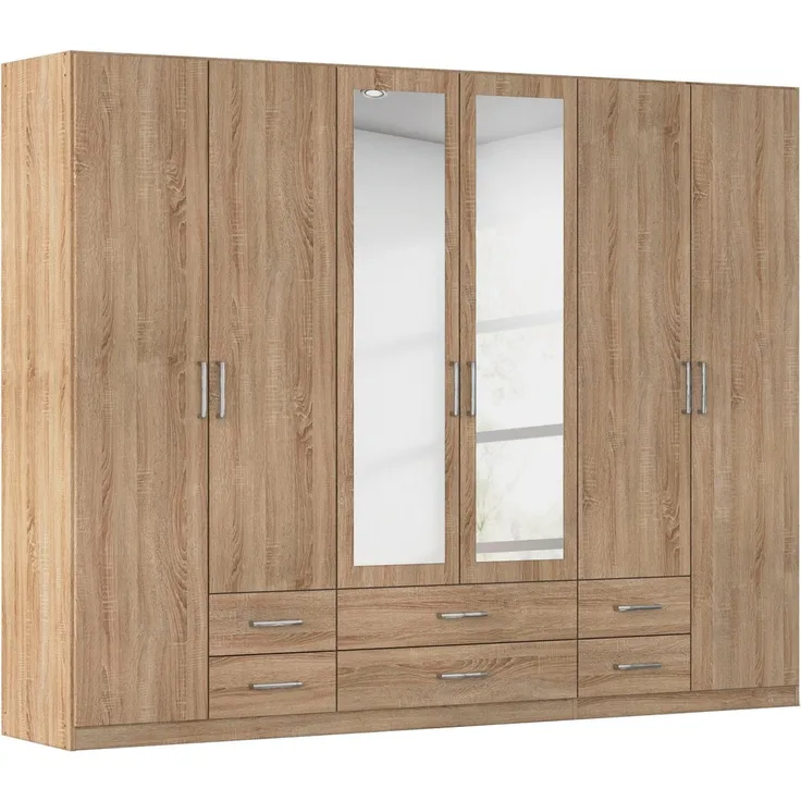 rauch Kleiderschrank Schrank Garderobe Mehrzweckschrank Schlafzimmer Ankleide Möbel GAMMA (in 3 Ausstattungen BASIC/CLASSIC/PREMIUM (inkl. SOFT-CLOSE-Funktion) Eiche Sonoma, 271 cm breit, 6 Schubladen MADE IN GERMANY