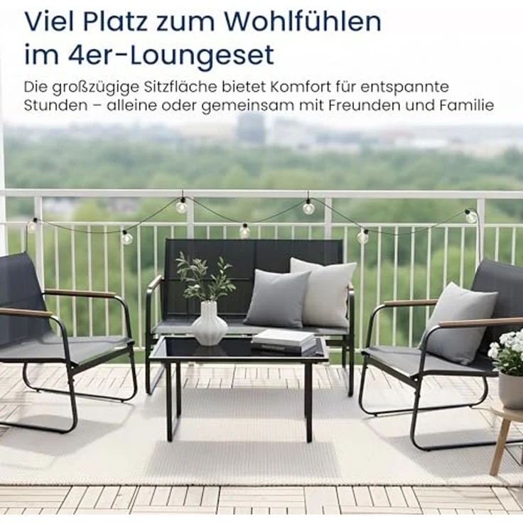 Home Collective Gartenlounge-Set Lounge Möbel Outdoor Gartenlounge Gartenmöbel 4-teilig in schwarz, wetterfest & pflegeleicht, ideal für Terrasse Balkon oder Garten – Bild 7