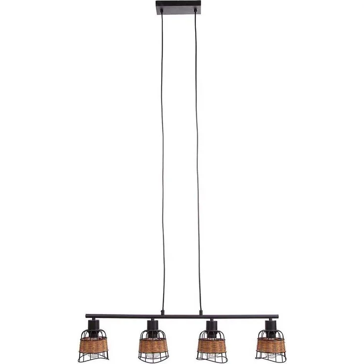 Nino Leuchten Pendelleuchte, Metall schwarz / Rattan braun, 81 x 150 x 12 cm