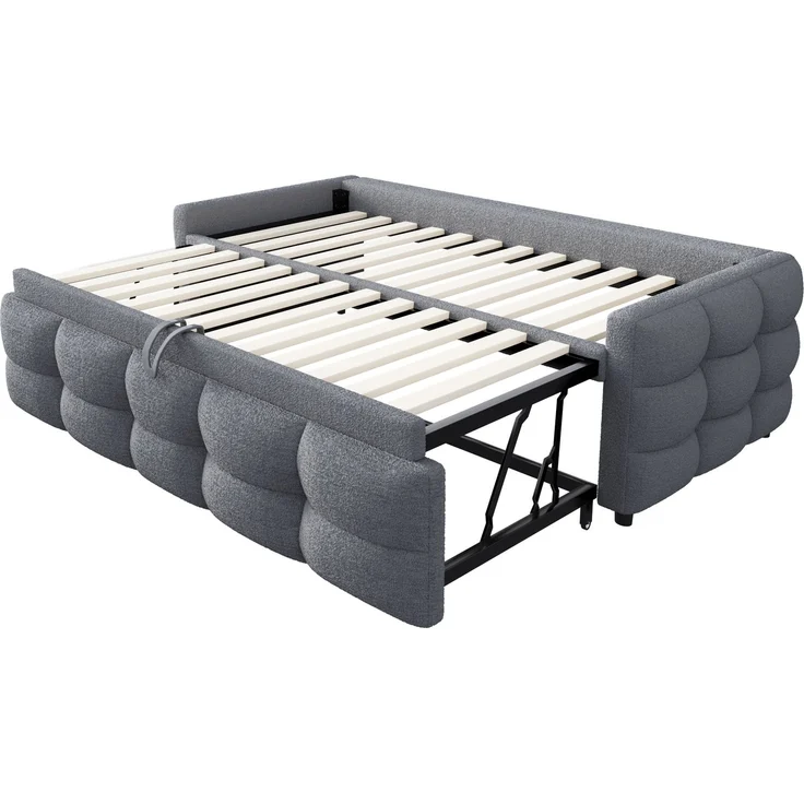ZUBALIYA Schlafsofa 90x180 cm, ausziehbare Liegefläche, Lattenrost, Leiter, mit Teddy-Stoffbezug, Grau, ohne Matratze – Bild 16