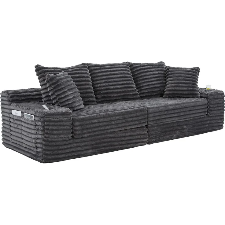 ZUBALIYA Schlafsofa 98x87 cm, mit Stauraum, mit Treppe, mit Leiter, mit Cordbezug, mit Schaumstoffpolsterung, Dunkelgrau – Bild 16