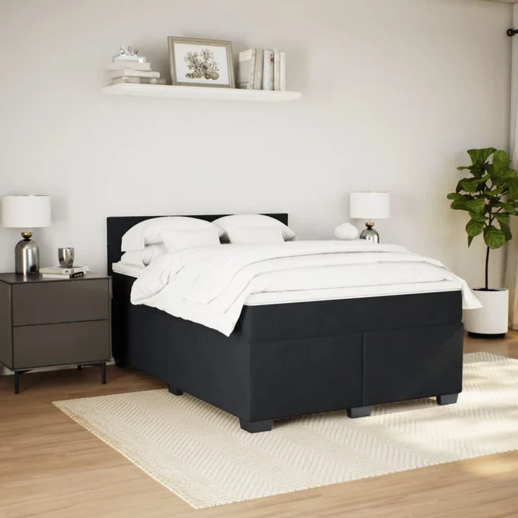 vidaXL Boxspringbett mit Matratze Schwarz 160x200 cm Samt 3286356 – Bild 3