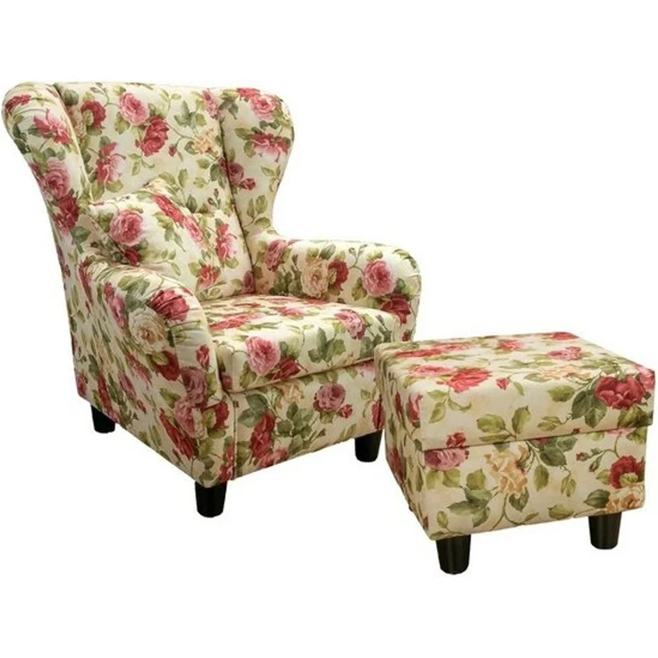 luma-home Ohrensessel 18004-OTTO (mit Hocker und Zierkissen, Wellenunterfederung), Lesesessel mit Echtholzfüßen, Bezug Webstoff im Blumenmuster – Bild 4