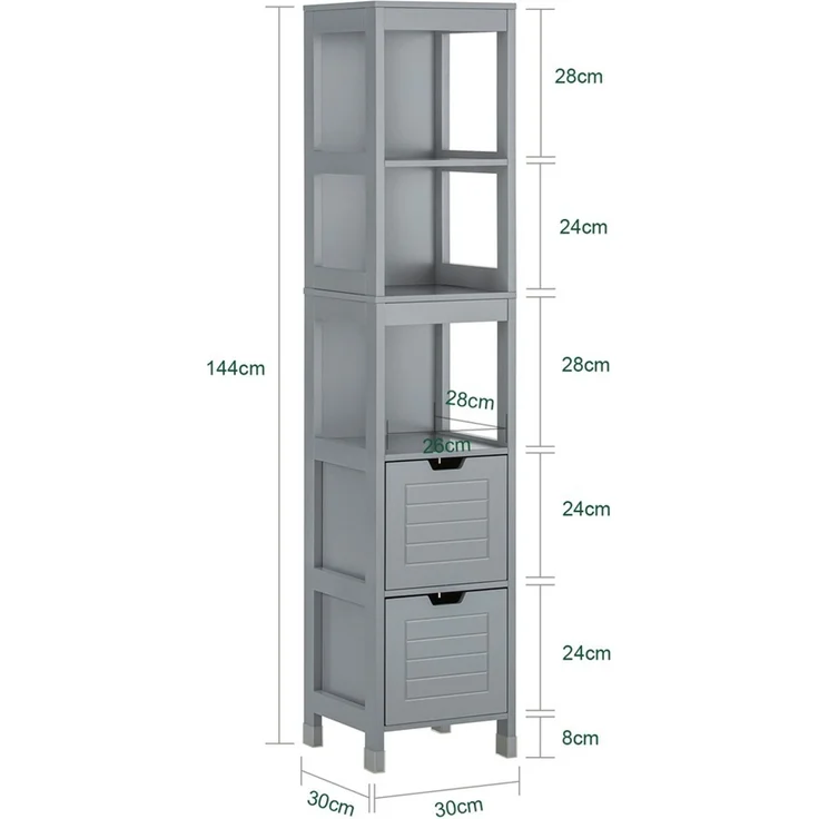 SoBuy FRG126-SG Badezimmer-Hochschrank, MDF, Lackiert, Grau, 30 x 144 x 30 cm – Bild 3