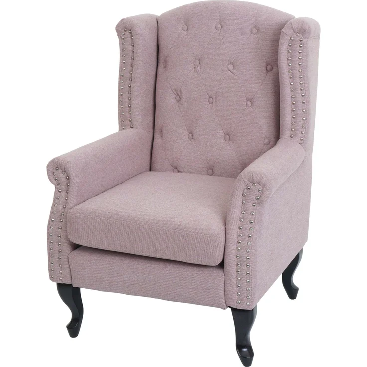 Sessel Chesterfield, Relaxsessel Clubsessel Ohrensessel, wasserabweisend Stoff/Textil ~ hellrosa ohne Ottomane – Bild 9
