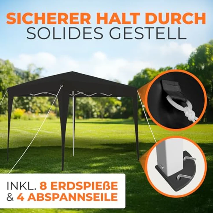 Kronenburg Faltpavillon wasserdicht Dachmaß 2x2 m UV Schutz 50+ Pavillon in Schwarz – Bild 6
