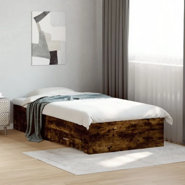 vidaXL Bettgestell mit Schubladen Räuchereiche 90x190 cm Holzwerkstoff 3280437 – Bild 1