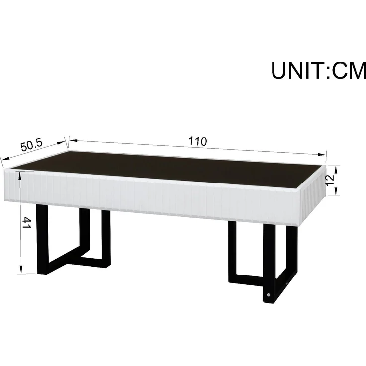 Couchtisch mit hochglänzender Tischplatte & Metallgestell, 110x50,5x41 cm, Schwarz/Weiß – Bild 9