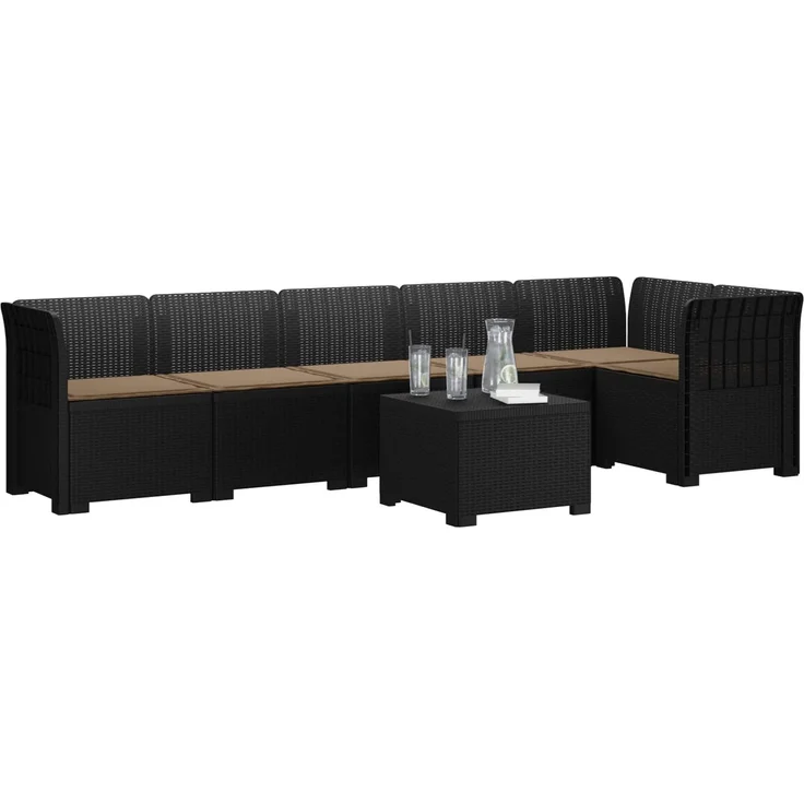 vidaXL 6-Sitzer Garten Sofa mit Kissen Rattan Look PP Anthrazit 3444108 – Bild 3
