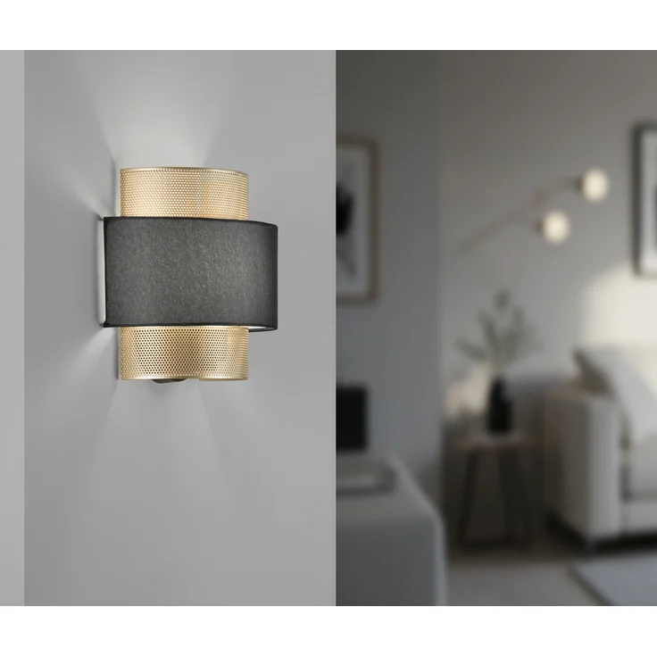 LED Wandlampe Metall Gold mit Stoffblende Schwarz, Breite 25cm – Bild 1