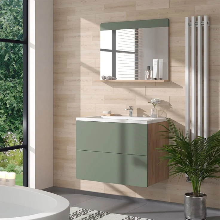 Badezimmerspiegel Izan Grün/Goldkraft Eiche 80.1 x 62 cm mit Ablage Vicco – Bild 3