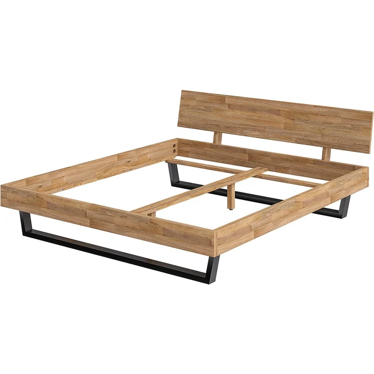 skølm 'Alver' Bett 180x200 cm, Bettgestell, natur geölt, Massivholzbett aus Eiche mit Metallkufen, Doppelbett mit durchgehendem Bettkopf – Bild 2