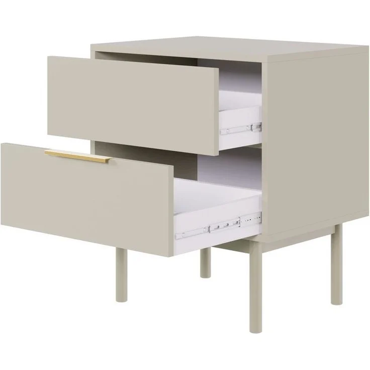 Selsey Nachttisch Beistellschrank Beistelltisch Nachtschrank 54 cm Mit 2 Schubladen Graubeige Holzerne Beine Viviaro – Bild 3