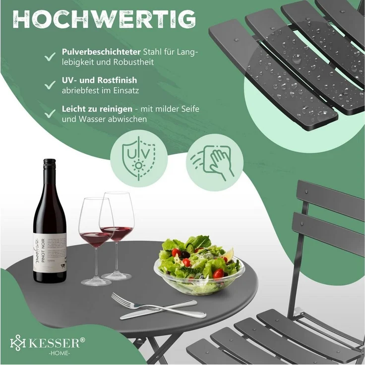 KESSER® Bistroset 3-teilig Bistrotisch mit 2 klappbaren Stühle Set Balkonset Balkonmöbel Klapp-Möbel Gartenset Sitzgarnitur Gartengarnitur Gartenmöbel Sitzgruppe Metall Bistro Gartentisch inkl. Abdeckung Anthrazit – Bild 3