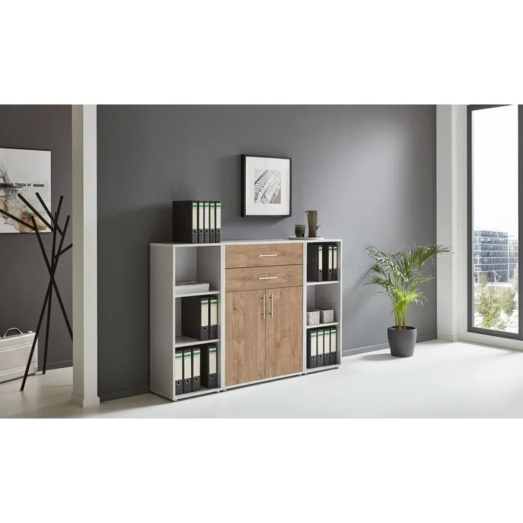 moebel-dich-auf Aktenschrank TABOR 13 (Aktenregale/Aktenschränke ideal für DIN A4 Ordner inkl. 2 Einlegeböden und 2 Schubkästen, Büroschrank abschließbar mit Griffen aus Edelstahl) Made in Germany