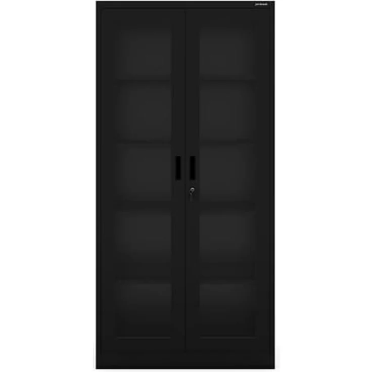 Jan Nowak Aktenschrank C012 Glasvitrine Büroschrank Universalschrank Flügeltürschrank Stahlblech Pulverbeschichtung abschließbar 185 cm x 90 cm x 40 cm (Schwarz) – Bild 8
