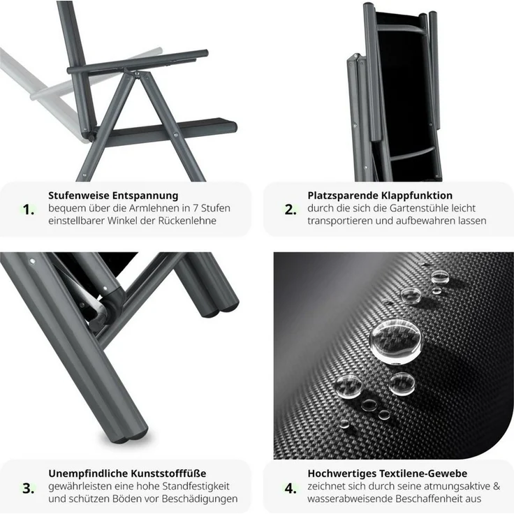 tectake Gartenstuhl 4er Set Gartenstuhl (4er Set, 4 St), klappbar – Bild 3