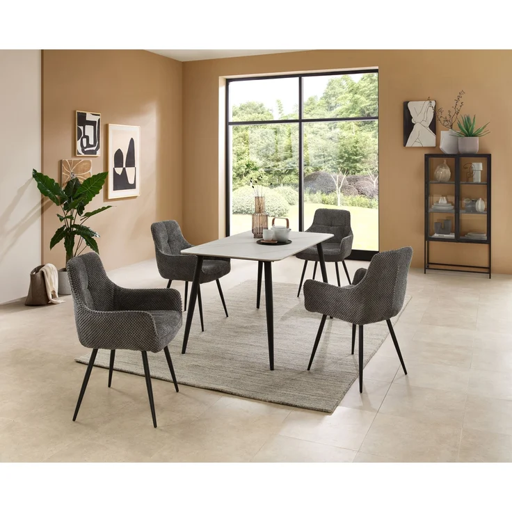 Esstisch >Cody< in weiß, schwarz, Keramik, Metall - 140x76x80cm (BxHxT) – Bild 6