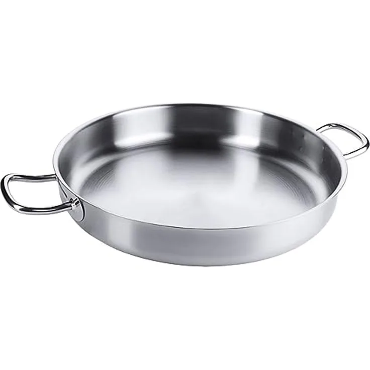 Contacto Edelstahl Paellapfanne 46 cm, tief mit zwei Griffen ohne Stiel hochglänzend