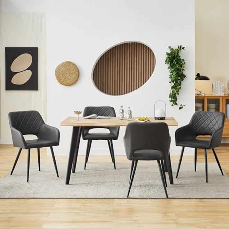 TUKAILAI Esszimmerstühle 2er Set aus Kunstleder, Küchenstuhl Polsterstuhl mit Offener Rückenlehne,Armlehnen,Gepolstertem Sitz, Metallbeinen, Stühle für Wohnzimmer,Esszimmer,Küche – Bild 5