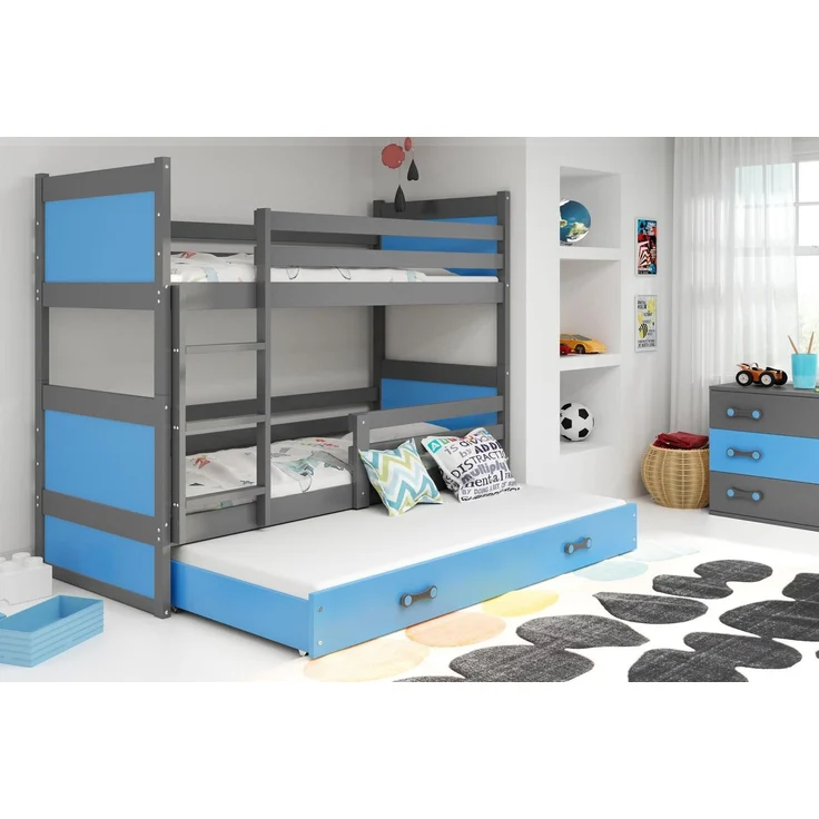 BMS Etagenbett für Kinder Rico Graphit Blau 3 Schlafplätze – Bild 2