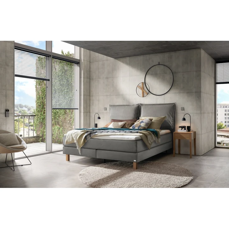 Bonita Boxspringbett grau Eiche MassivholzPolyester 203cm x 172cm x 128cm – Bild 2