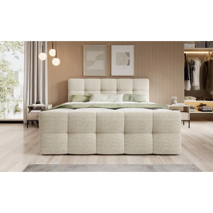 thematys Boxbett mit Bettkasten 160x200cm, mit Bonnellfederkernmatratze H3, Bouclé/Velours, mit Stauraum, mit 3 cm Topper, Creme (Arena 20), Art.-Nr. S04GH0RGLQ3 – Bild 2