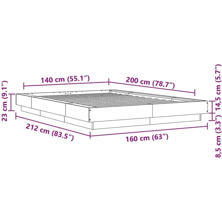 vidaXL Bettgestell Betongrau 140x200 cm Holzwerkstoff 3281192 – Bild 10
