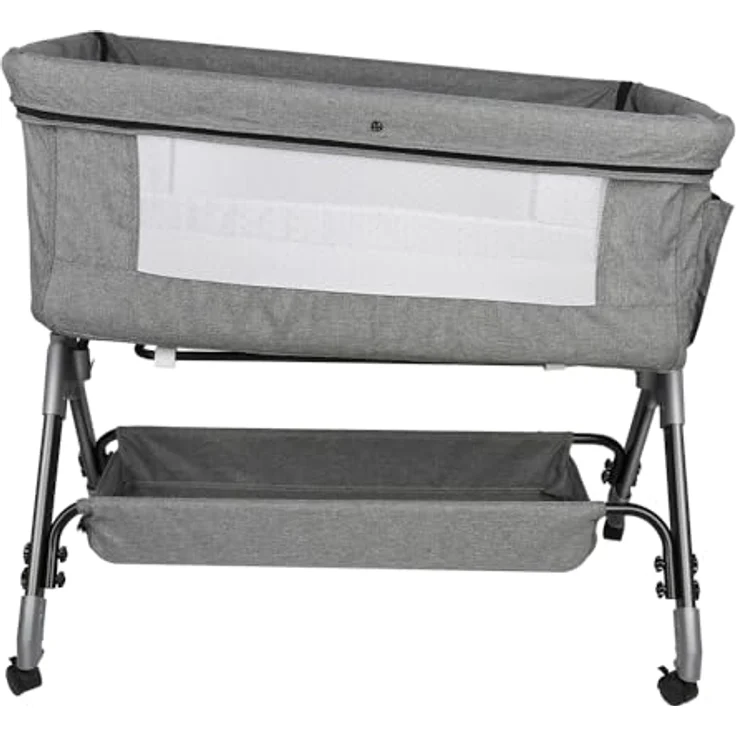 HUOLE 3 in 1 Beistellbett & Babywiege & Reisebett, 4-stufig Höhenverstellbares Babybett, neigbar, Kinderbett, Stubenwagen für Babys bis 25kg belastbar-104 * 52 * 100-110cm – Leinengrau – Bild 2